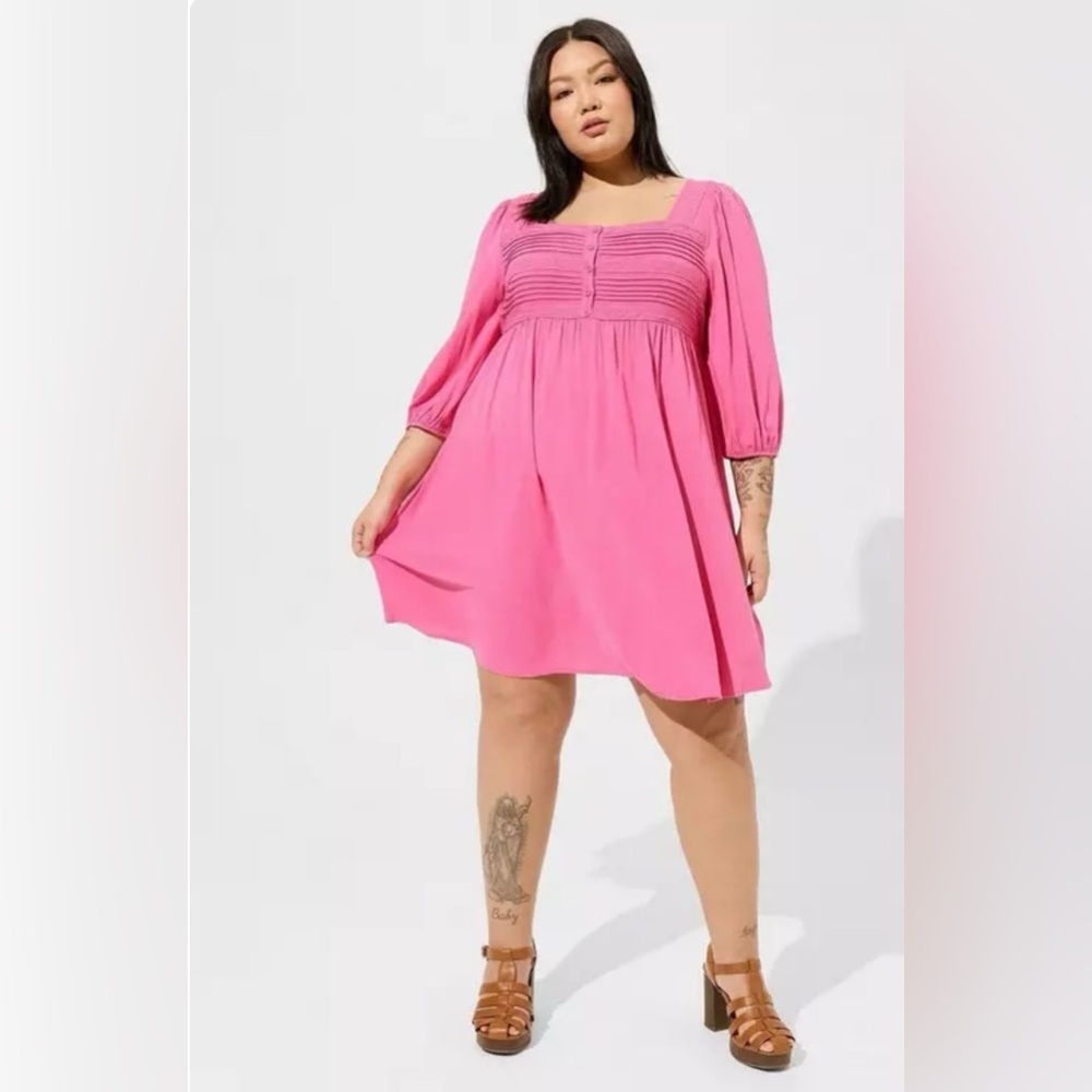 torrid Hot Pink Square Neck Babydoll Dress